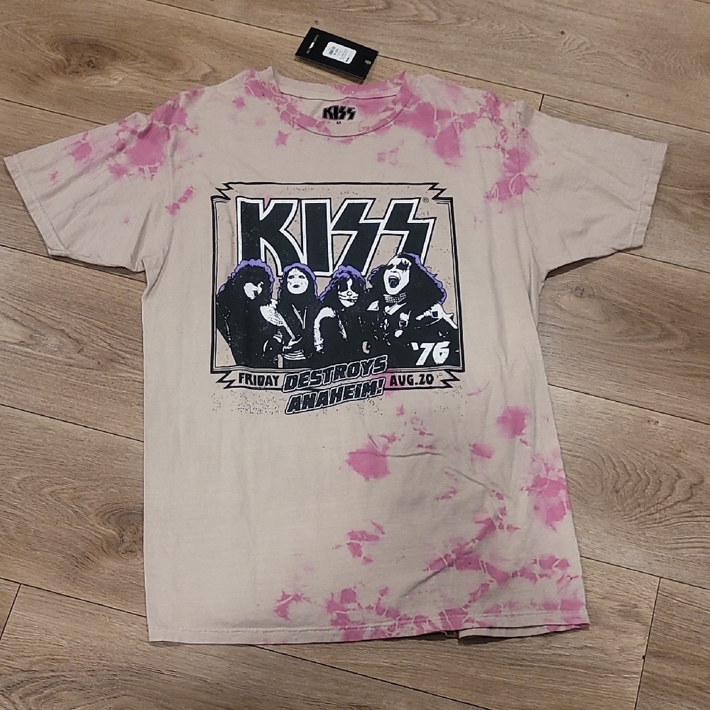 Kiss Pink and Cream Tie-Dye Band Tee